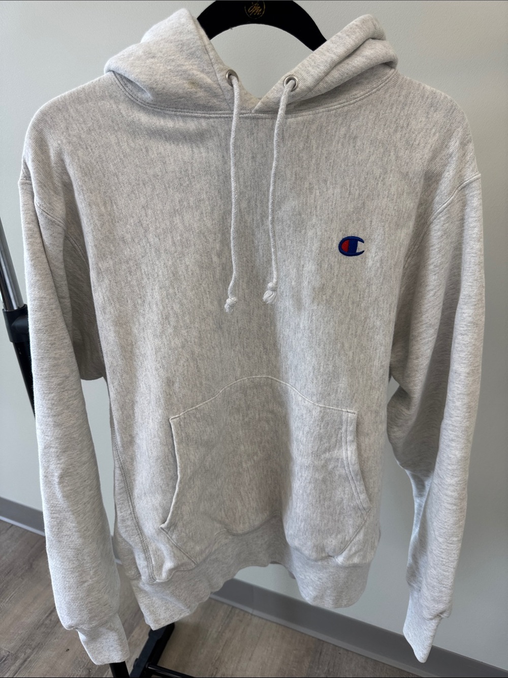 Champion Light Gray Pullover Hoodie with Small Embroidered Logo